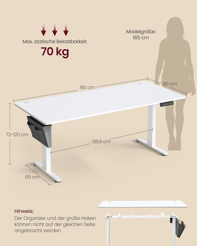 Thumbnail 2 de SONGMICS LSD138W01 Höhenverstellbarer Schreibtisch 180 x 80 cm