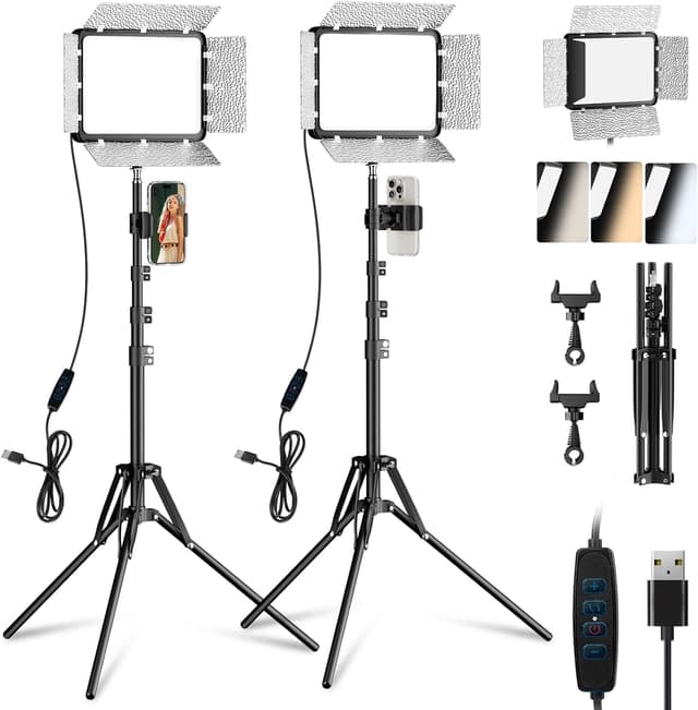 Detalle de EMART 2-Pack LED Photography Lighting Kit (25 x 20cm) with Tripods, 2800K–7000K Dimmable Panel Lights