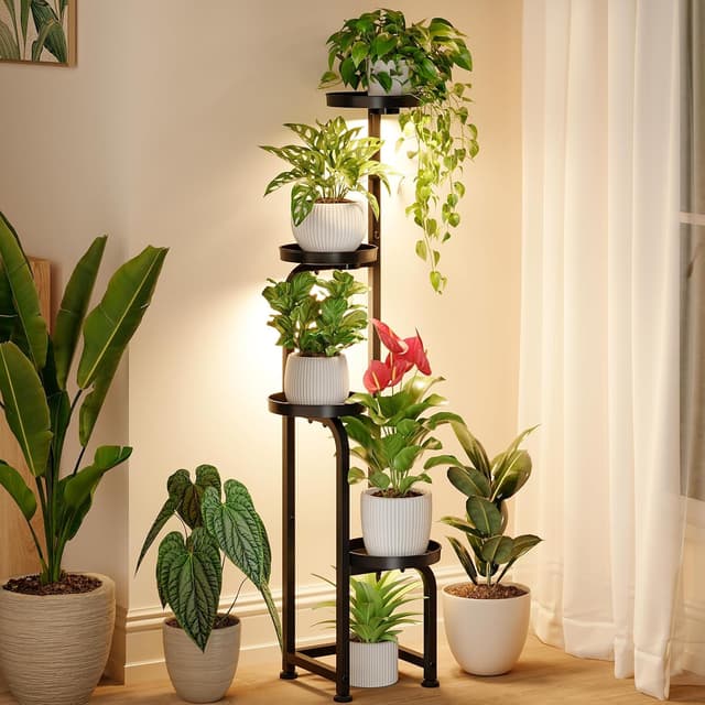 Thumbnail 6 de Bamworld Porta Piante da interno/esterno con struttura a 4 livelli e drenaggio, modello oro (22,3x22,3x116 cm)