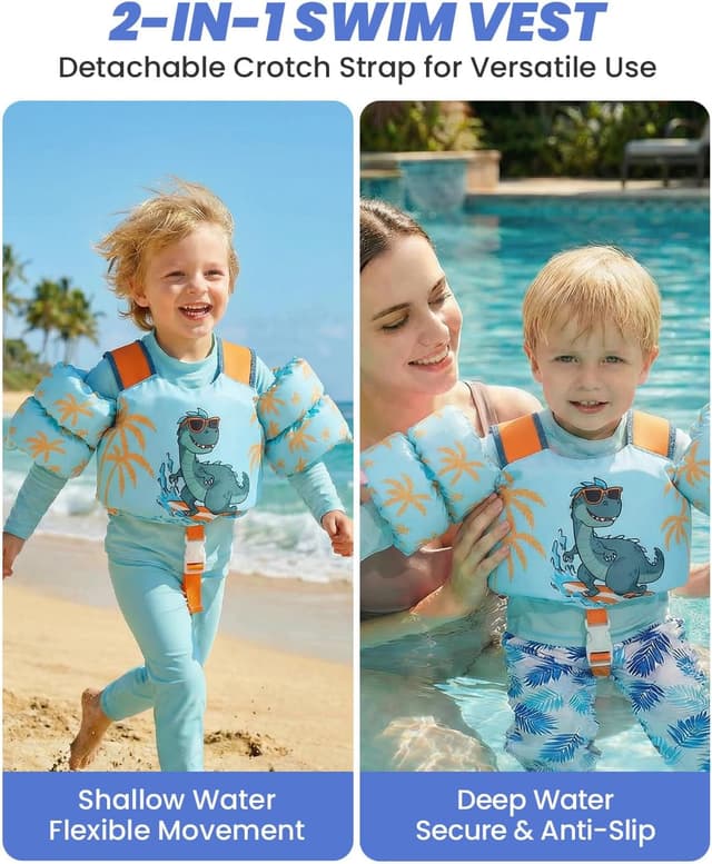 Detalle de Gogokids 2-in-1 Toddler Swim Vest Pool Floaties (ASTM F963-17 & CPSIA, 24–66 lbs) with Detachable Crotch Strap