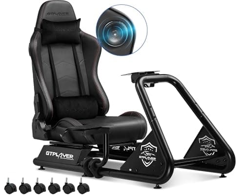 Detalle de GTPLAYER Simulator Cockpit con altavoces 3D: soporte de volante ajustable y asiento para sim racing