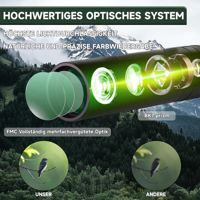 Detalle de BOSTRON 7x32 HD Monokular mit Smartphone-Adapter, wasserdicht & stickstoffgefüllt – 176 m/1000 m Weitwinkel
