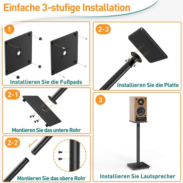 Detalle 2 de ELIVED supporto universale per altoparlante da 808 mm con base in vetro e gestione cavi integrata (fino a 10 kg)