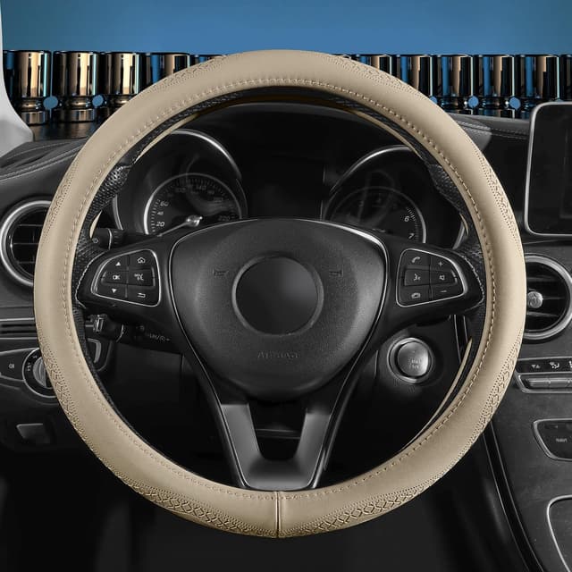 Thumbnail 6 de Menifomory Genuine Leather Steering Wheel Cover (Cowhide) – Universal 15 inch fit, C-Brown