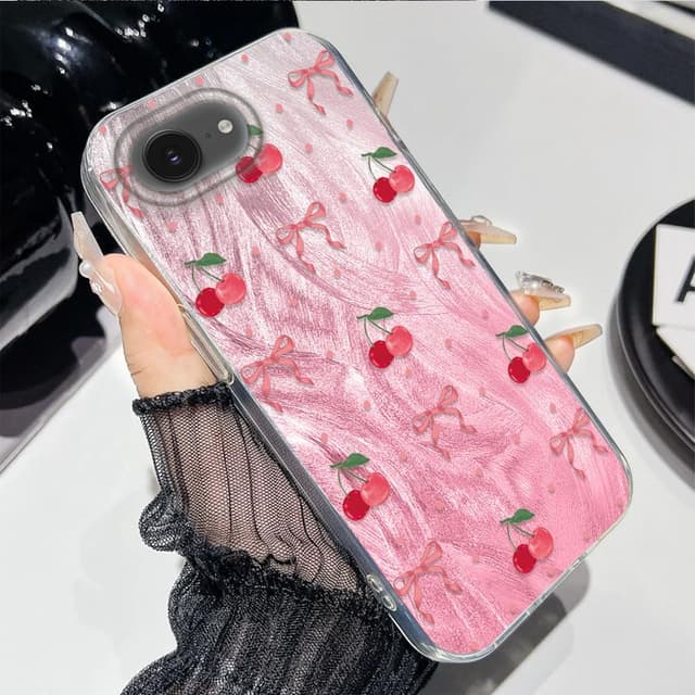 Detalle de Tedyhulle Hülle für iPhone 16e (6,1") – rosa Kirschschleife, dünnes TPU-Silikon Cover mit Stoßschutz