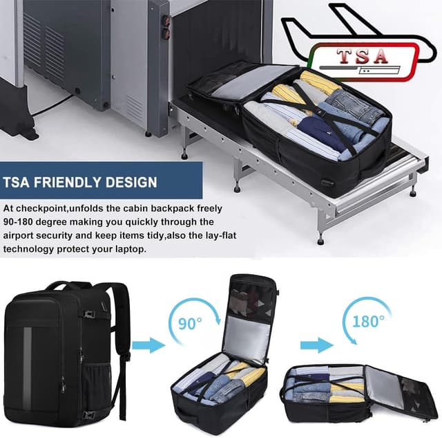 Detalle 2 de Cabin Bag 55x35x25cm (48L) Travel Backpack with USB Charging Port and Laptop Compartment – Cabin carry-on approved, Black