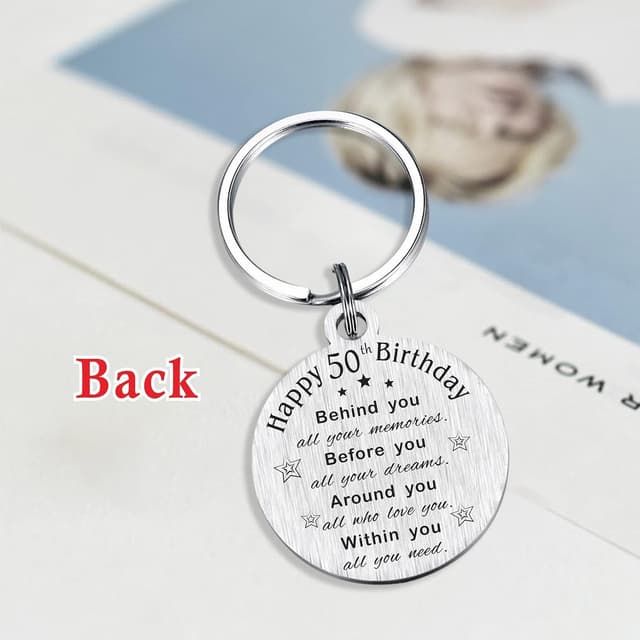 Detalle 2 de ABBNT 50th Birthday Keychain for 1976 Birthdays – Stainless Steel Laser Engraved Keepsake Pendant