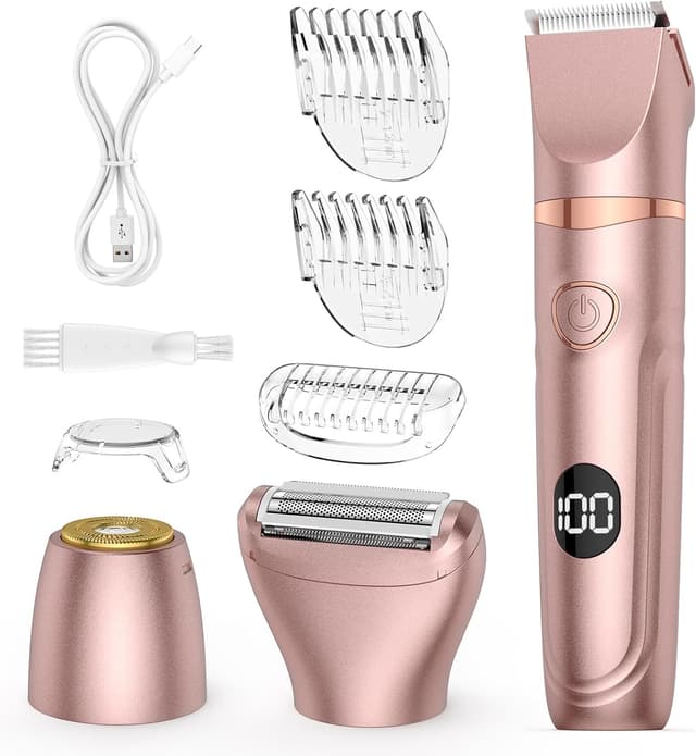 Detalle de Lady Shaver for Women 3-in-1 Wet & Dry Bikini Trimmer (Rose Gold) – electric bikini razor with detachable heads