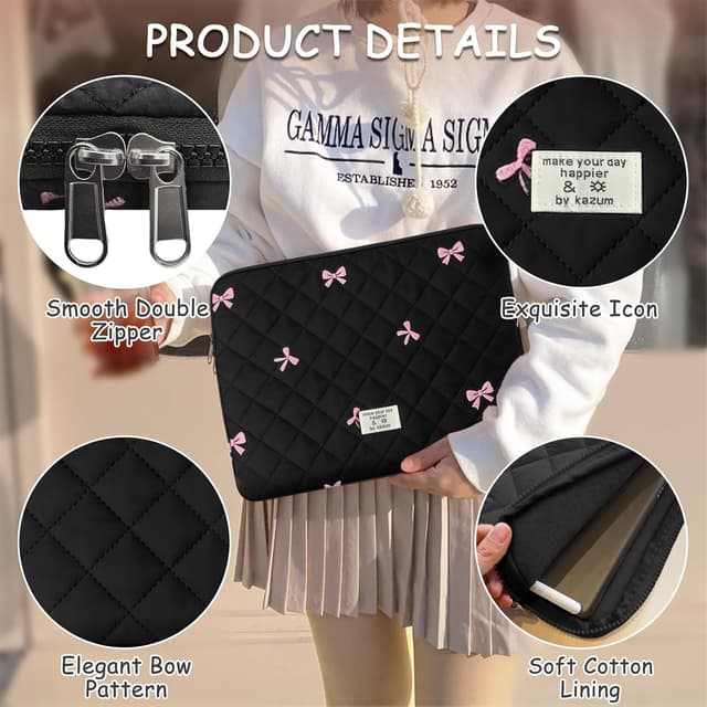 Detalle de Flintronic custodia sleeve per laptop da 14 pollici con motivo trapuntato e fodera in cotone