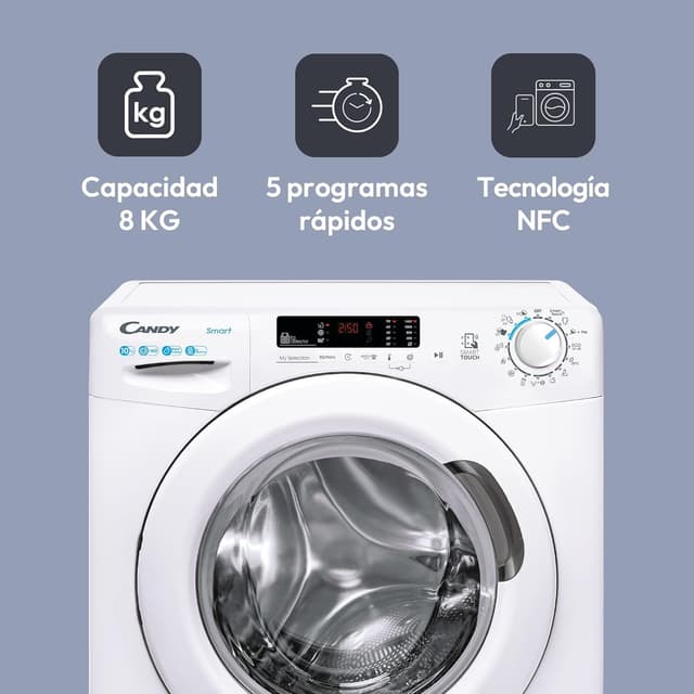 Detalle 2 de Candy Smart CS 14102DE/1-S, Lavadora 10 KG, Con Asistente