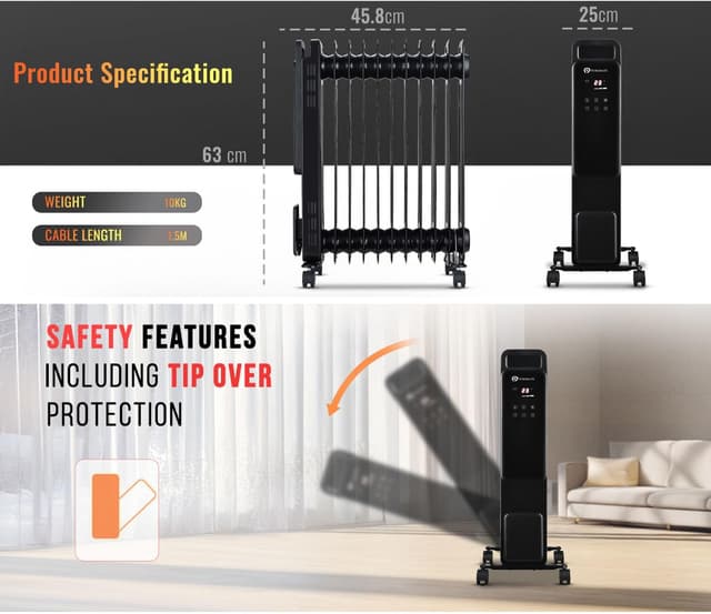 Thumbnail 4 de PureMate 2500W oil-filled radiator with timer