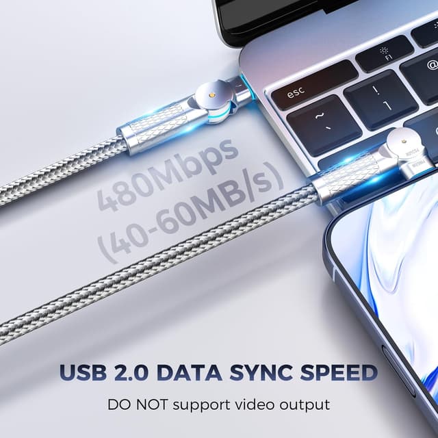 Detalle de USB-C to USB-C 10ft 240W Cable (2-Pack) with 180° Rotating Heads, Braided—Light Gray