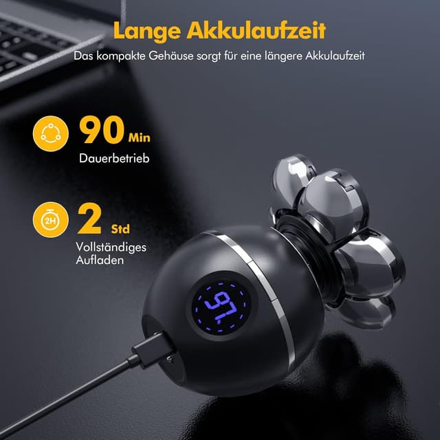 Thumbnail 6 de ETENTOUS Glatzen Rasierer Herren elektrisch (7D Rotationsklingen) – IPX7 Nass & Trocken Rasierer mit 6-in-1 Set