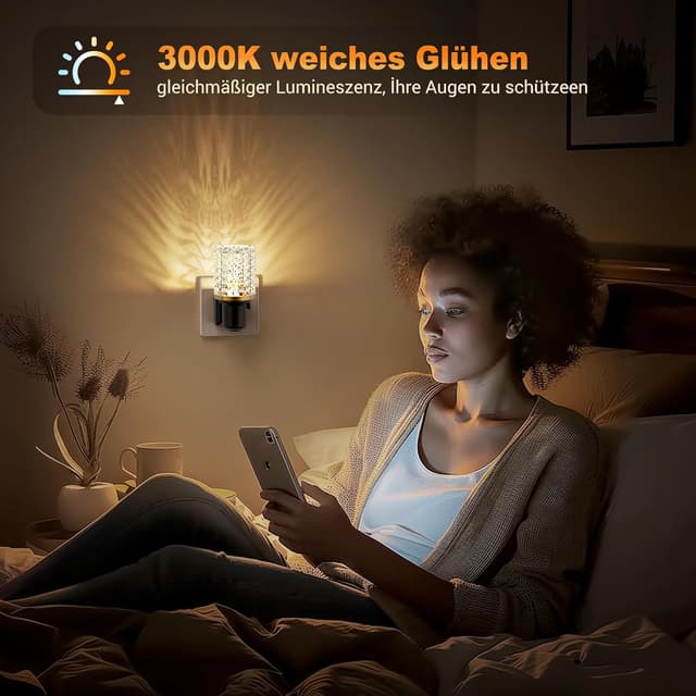 Detalle de JandCase Nachtlicht-Steckdose mit Dämmerungssensor, dimmbar (0–100 lm) – 3000K warmweiß