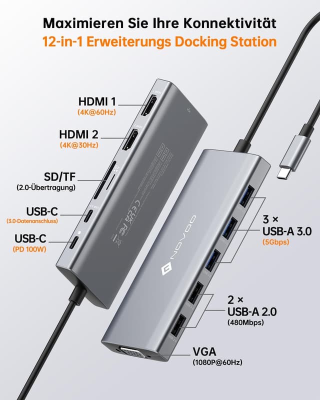 Detalle 2 de NOVOO USB C Docking Station 13-in-1