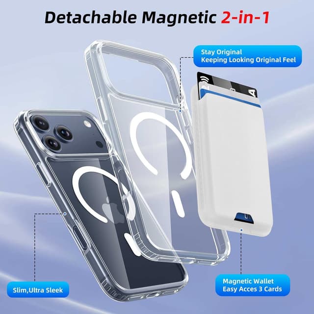 Detalle de Ntwinro Magnetic Clear Case with Detachable Wallet for iPhone 17 Pro (MagSafe Compatible)