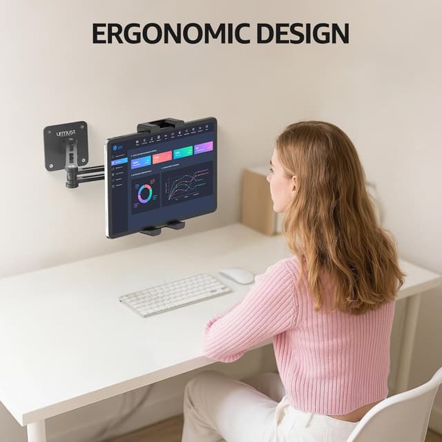 Detalle de Urmust Tablet-Wandhalterung aus Aluminium (360° drehbar & faltbar) für Tablets/Smartphones von 4,7 bis 15,6 Zoll