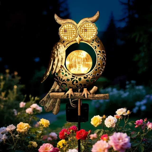 Detalle de Global Golden Solar Light 2-mode garden owl décor