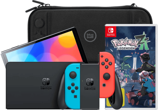 Detalle de Nintendo Switch OLED Blau/Rot + Pokémon-Legenden: Z-A und BlueBuilt Schutzhülle