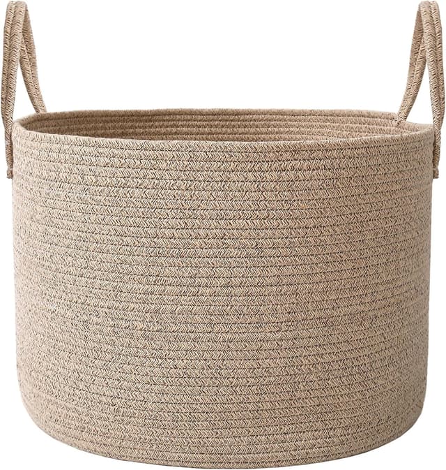 Detalle de JMvicyroam 65L Extra-Large Blanket Basket (Woven Cotton Rope Laundry Hamper) — Oatmeal