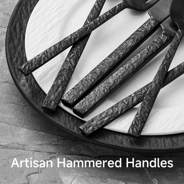Thumbnail 3 de KINGSTONE 20-Piece Black Hammered Flatware Set 🍽