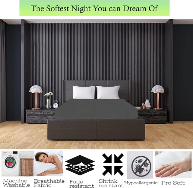 Detalle de Apex Furnishings Dark Grey Double Fitted Sheet (Extra Deep 16 Inch / 40cm pocket)