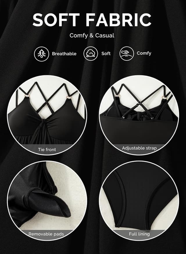 Detalle 2 de Aleumdr Women’s Tankini Swimsuit with Tummy Control & V-Neck Tie Front