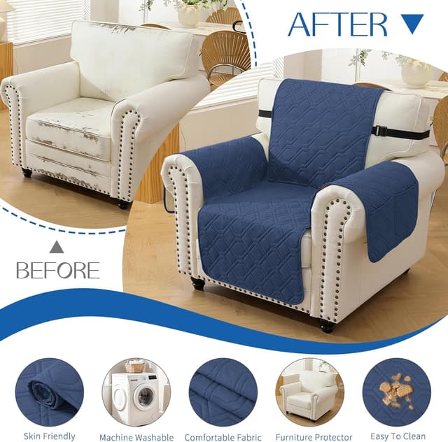 Detalle 2 de YSTELLAA Copripoltrona 1 posto con braccioli Blu Berlino, impermeabile e antiscivolo con tasche laterali