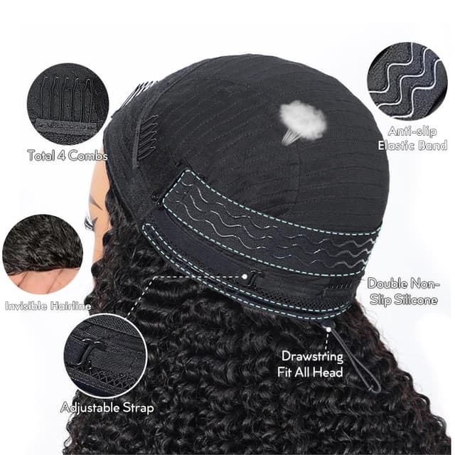 Detalle de virginess Kinky Curly Half Wig (Human Hair) 16 Inch — glueless “wear go” flip headband half wig with drawstring