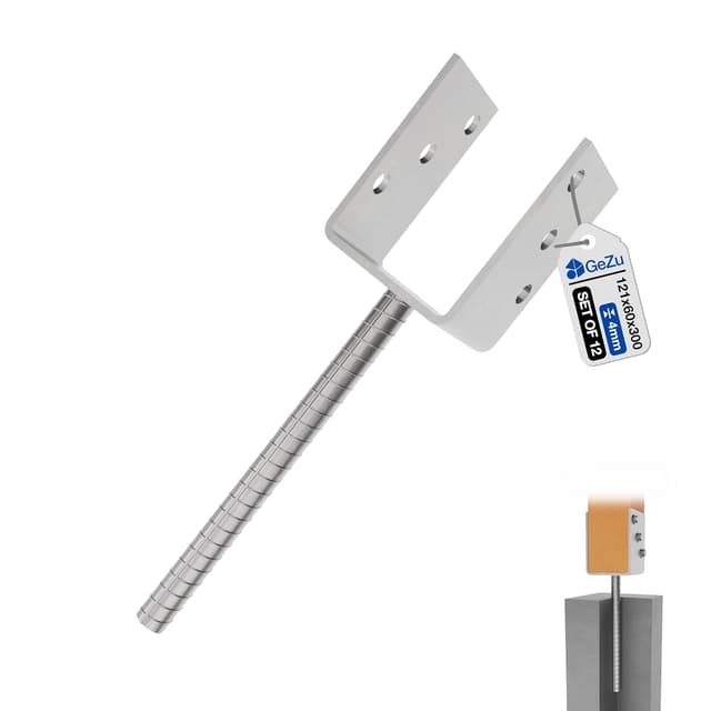 Detalle de GeZu Impex Support de poteau en U galvanisé à chaud pour clôture (lot de 12)