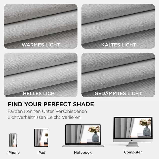 Thumbnail 6 de Joydeco blickdichte Vorhänge mit Ösen (2er-Set) – Thermovorhang zum Verdunkeln & Wärmeschutz in Grauweiß