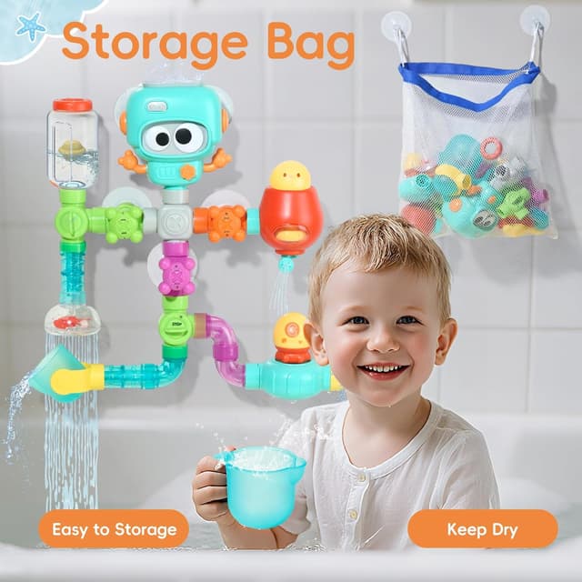 Detalle 2 de STEM Badespielzeug ab 3 Jahren – DIY Rohr-Bausatz mit Saugnäpfen und 27 Teilen für die Badewanne