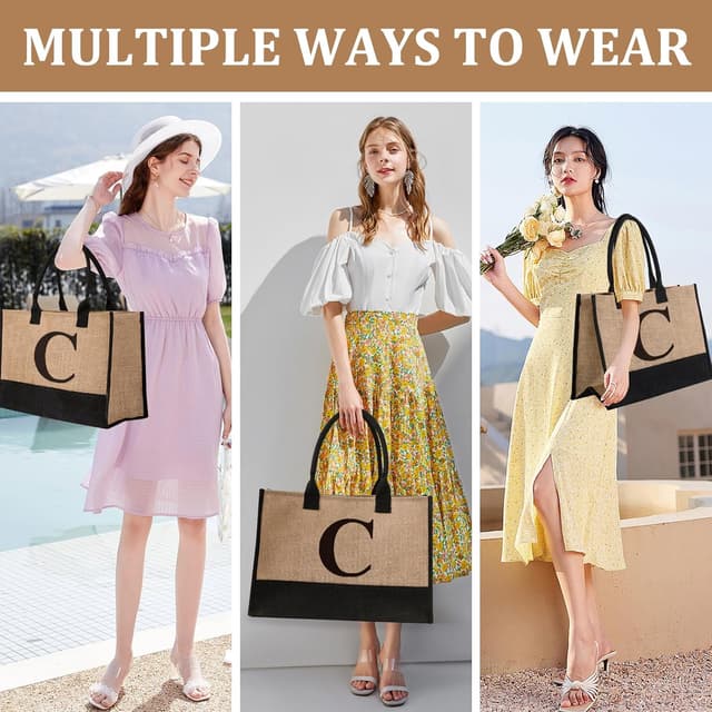 Detalle de Initial Jute Tote Bag & Makeup Bag Gift Set for Women – Personalised Two-Piece Tote and Pouch