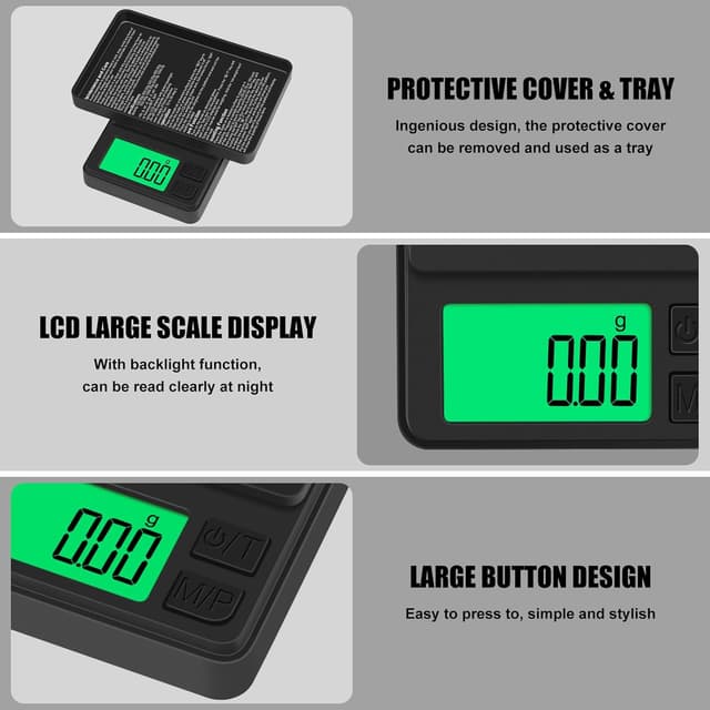 Detalle 2 de Diyife Mini Scales pocket digital scales (1000g/0.01g) with backlit LCD and cover