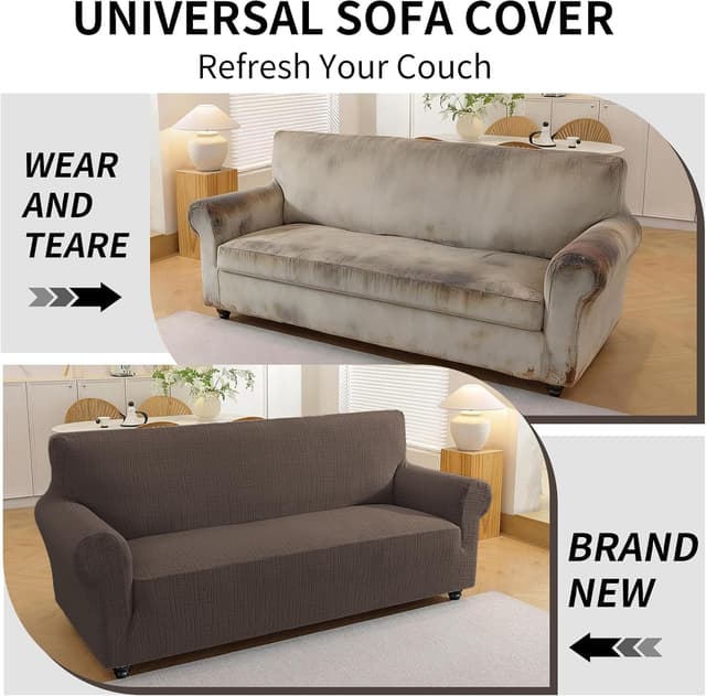 Detalle 2 de YSTELLAA Housse de canapé extensible 2 places antidérapante antisalissure avec accoudoirs – café clair