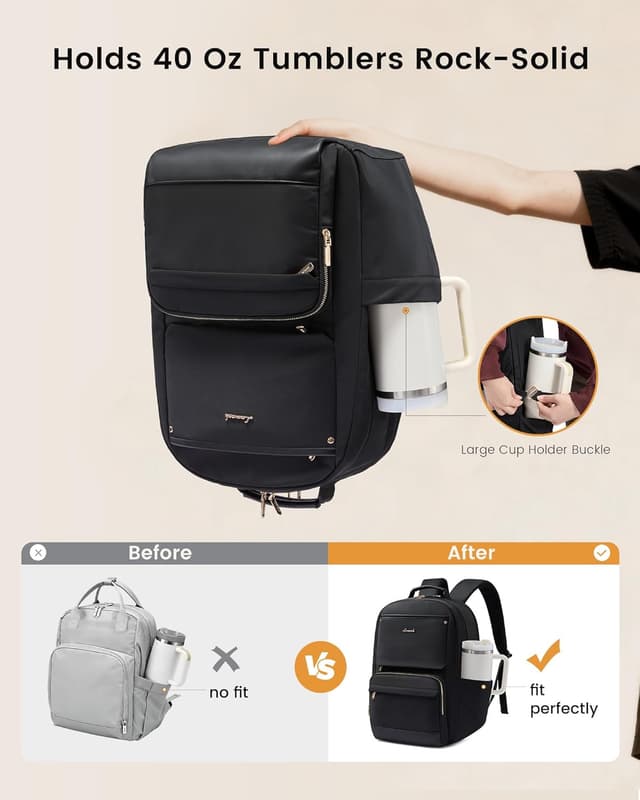 Detalle 2 de LOVEVOOK Damen-Rucksack für 15,6 Zoll Laptop – wasserdicht, mit gepolstertem Fach & Seitentasche für Trinkflasche