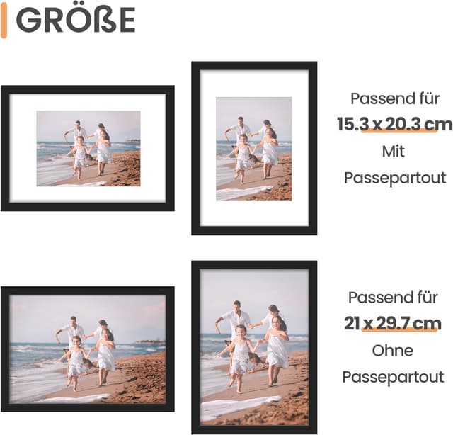 Detalle de upsimples 3er Set Bilderrahmen A4 aus Kunststoff – schwarz, für Kinderzeichnungen & Poster