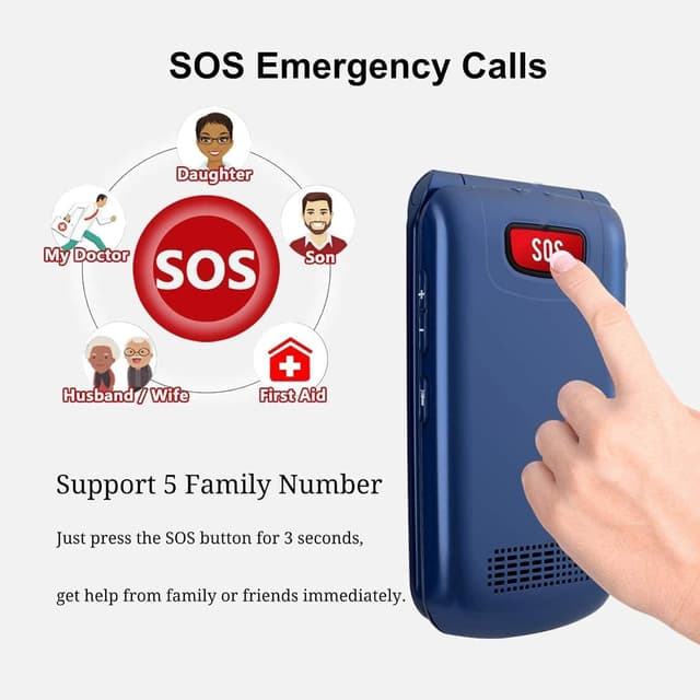 Detalle de Uleway 4G Big Button Senior Flip Phone with SOS Button, Charging Dock and 2.4" + 1.8" IPS Screen (Blue) — SIM-free unlocked