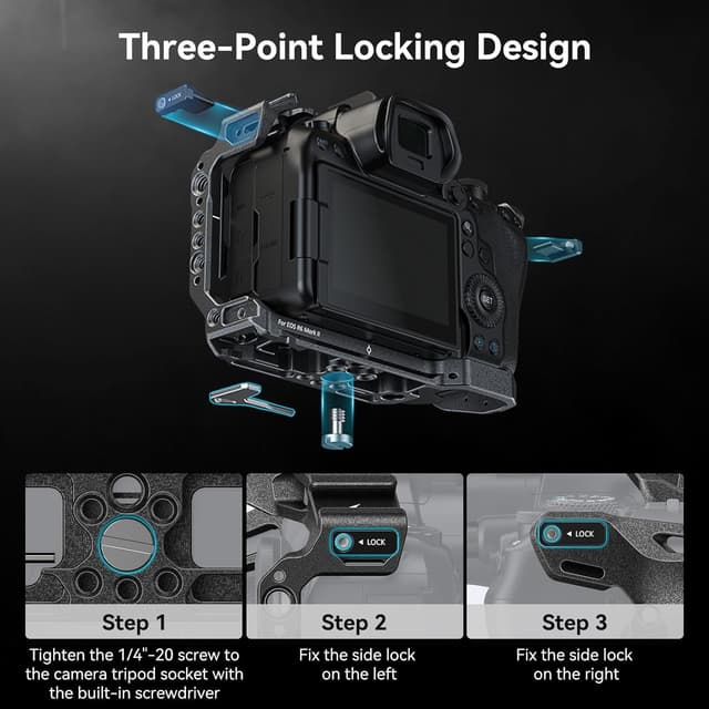 Detalle de SmallRig Camera Cage 4161 für Canon EOS R6 Mark III/R6 Mark II – Black Mamba Bionic Design mit Schnellwechselplatte, QD und Arca-kompatibler Basis