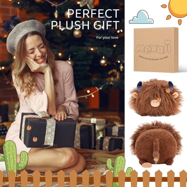 Thumbnail 6 de MeWaii 8-inch Soft Highland Cow Plush Pillow – cuddly squishy stuffed toy for hugs