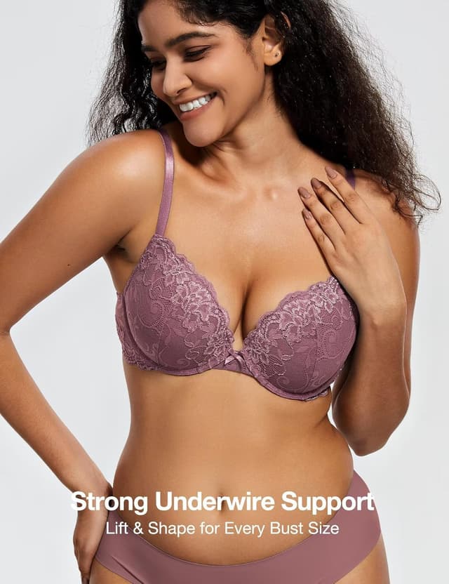 Detalle de Deyllo Push-Up-BH für Damen mit Spitze – gepolsterter Bügel-BH mit Trägern zum Verstellen