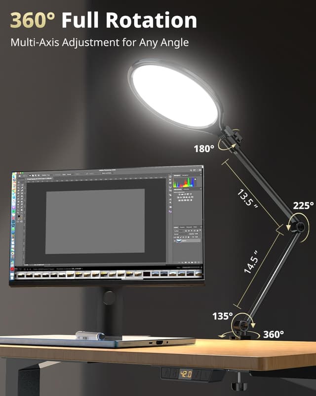 Detalle de UBeesize 10" Key Light for Streaming — Desk Ring Light with Adjustable Arm