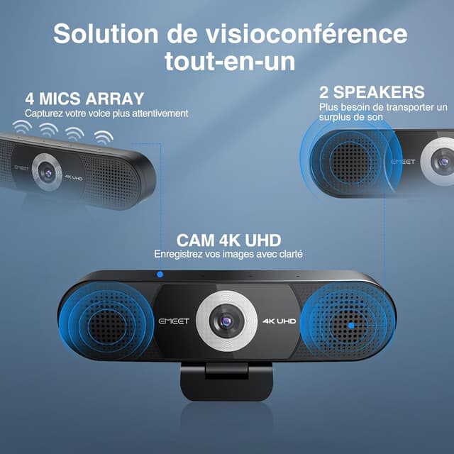 Detalle de eMeet Webcam 4K C980 Pro 3-en-1 (grand angle 60°–98°, 4 microphones, 2 haut-parleurs)
