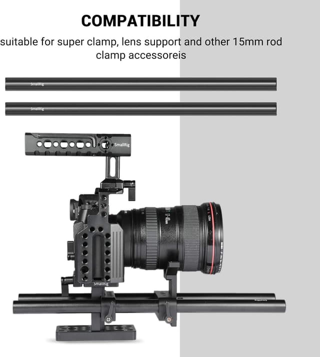Detalle de SMALLRIG 1053: 2x 15-mm-Rod aus schwarzer Aluminiumlegierung, 30 cm (12 Zoll) – M12-Innengewinde