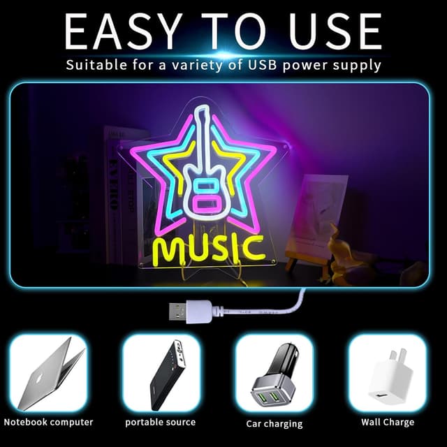 Thumbnail 5 de DWOOKE Guitar Neon Sign LED 11.6 x 14.5 in