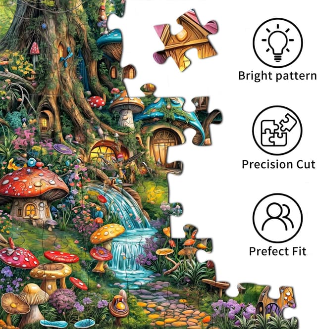 Detalle 2 de MOJIGE Jigsaw Puzzles for Adults 1000 Pieces – Mushroom Garden “Impossible” Theme
