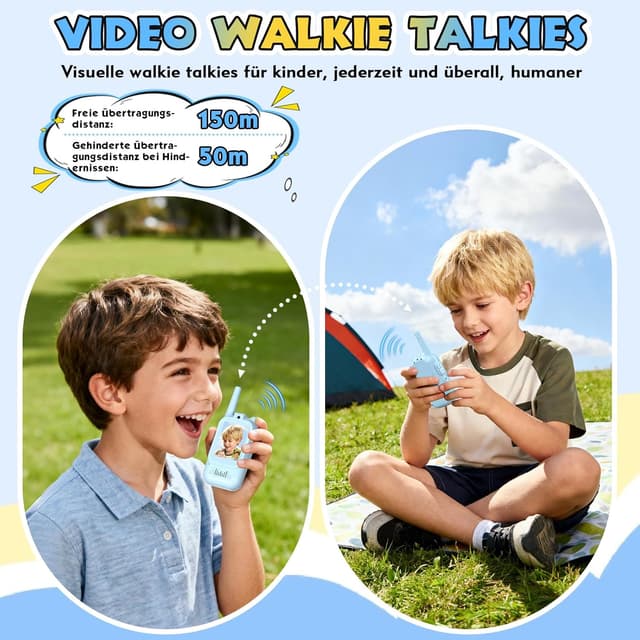Detalle de Kinder-Walkie-Talkies mit Video, 2er-Set (3–12 Jahre) – bis zu 5 km Reichweite, blau