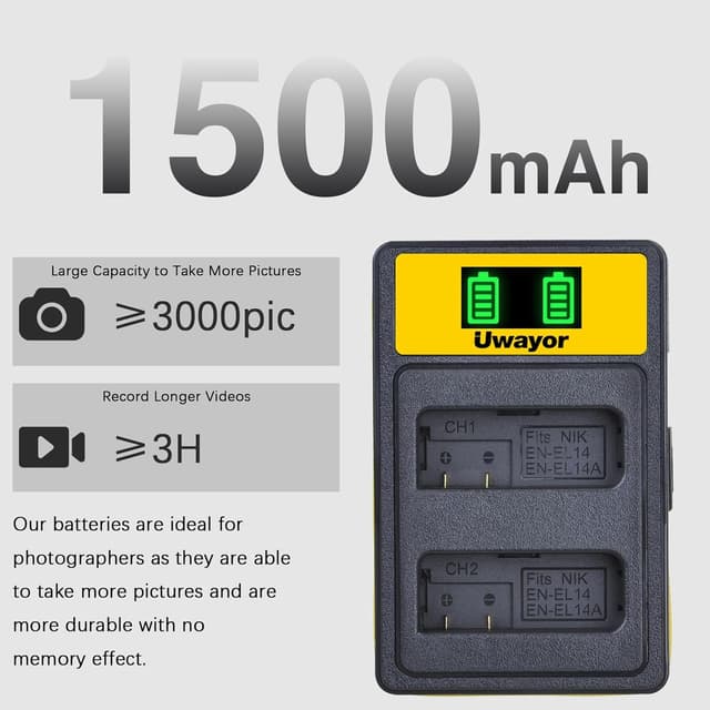 Detalle de Uwayor EN-EL14A 2 Pack battery
