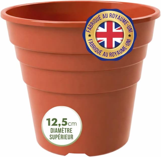 Detalle de Happy Pots lot de 5 pots en plastique recyclé (terre cuite) avec drainage – 12,5 cm