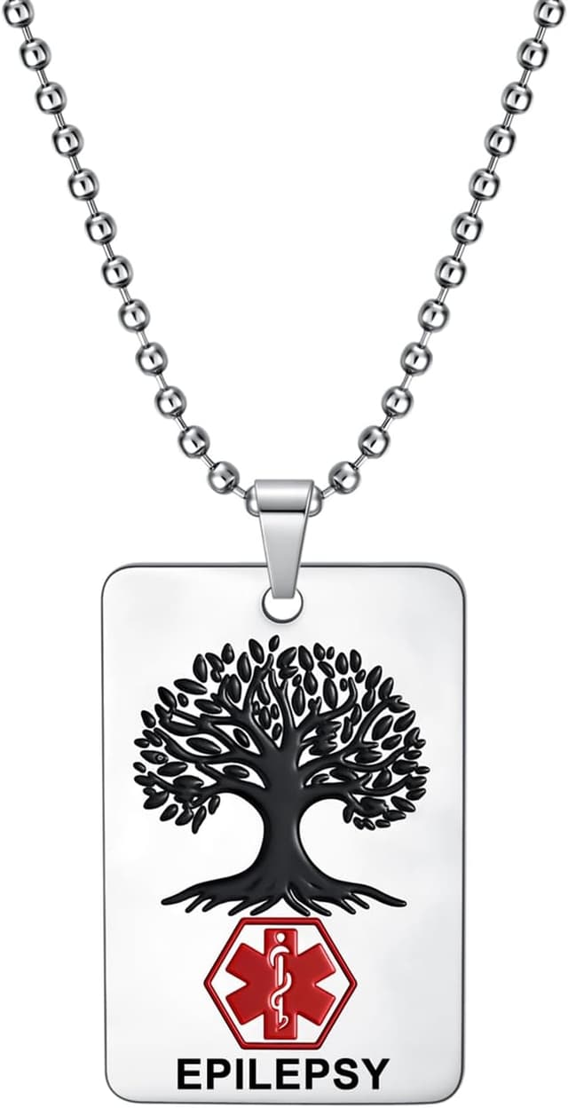 Detalle de AITENME Medizinische Alarm-Halskette mit Quadratkarte und Baum des Lebens aus Edelstahl (60 cm)